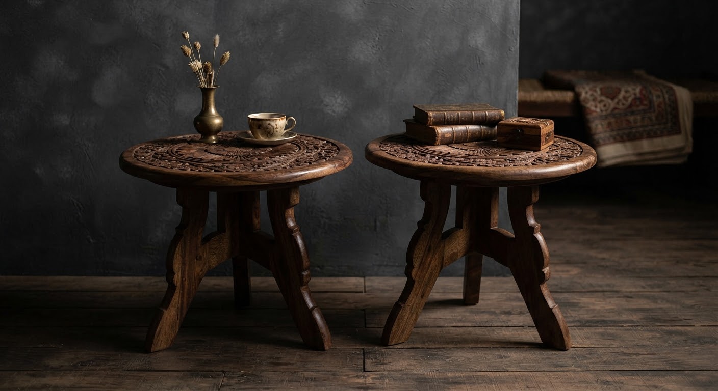 Floral Side Table Set — Pair of Two